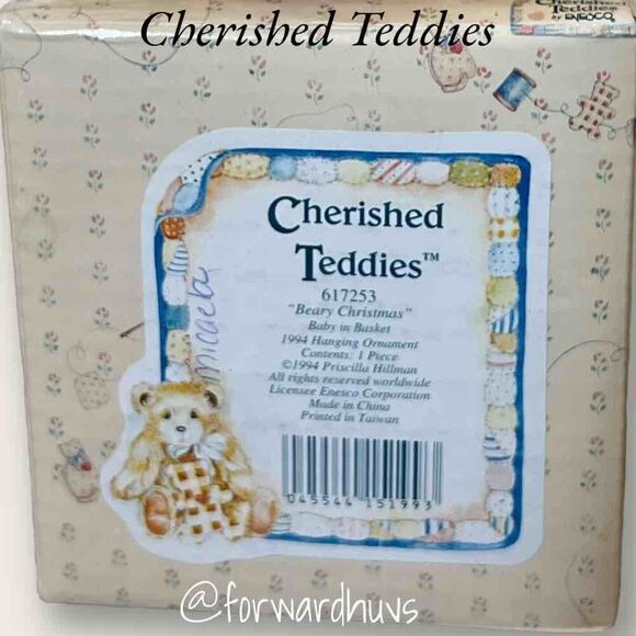 Enesco Cherished Teddies 1994 "Beary Christmas" Adorable Baby in Basket - Picture 8 of 10